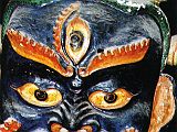 Tibet Kailash 08 Kora 13 Chuku Gompa Kangri Lhatsen Off to the north a shrine room sits � Meet Kangri Lhatsen: painted wood; red-and-blue faced, lion-toothed, devil eyed; big, bad, and not the least bit shy. � Kangri Lhatsen is the protector deity of Kailash. Text and Photo: - Tad Wise (and Robert Thurman): Circling the Sacred Mountain.